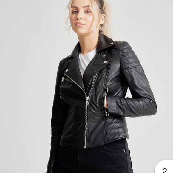ASOS Barneys Original Clara Genuine Leather Jacket - Picture 3 of 7